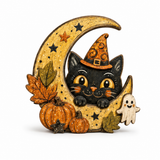 Halloween Wooden Table Decor Pumpkin Moon Animal Display: Black Cat / 5.9 × 4.7 × 0.4 in (Double-Sided Pattern)