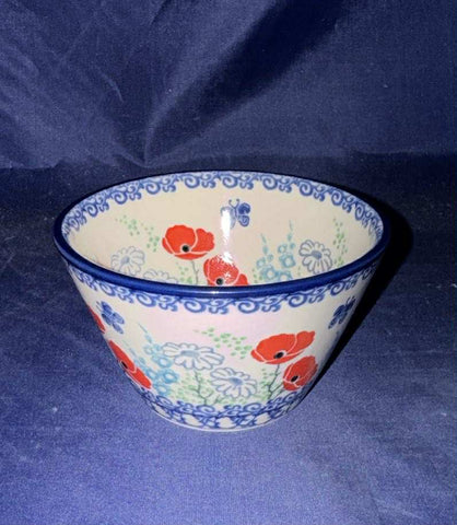 Ceramika Artystyczna Red Poppy with Daisies Small Straight Bowl - Shape: E95 - Pattern: Red Poppy with Daisies (2901X)