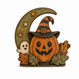Halloween Wooden Table Decor Pumpkin Moon Animal Display: Ghost / 5.9 × 4.7 × 0.4 in (Double-Sided Pattern)