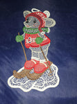 German Linen Lace Skating Mouse Lace Window Wall Hanging