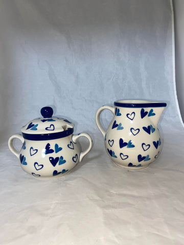 Blue Heart Cream & Sugar Set - Pattern Blue Heart