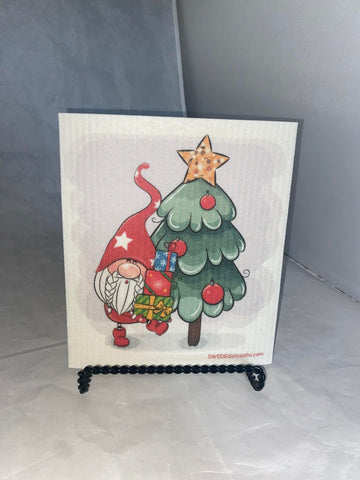 Gnome Christmas Tree Swedish Dish Towel