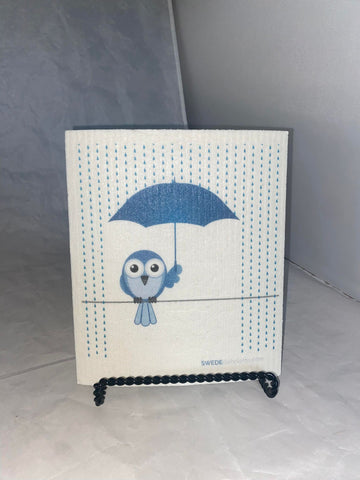 Owl in the Rain Swedish Dish Towel