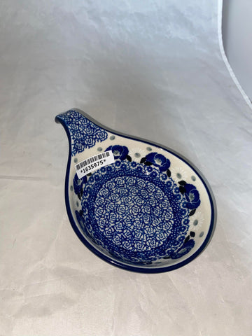 Blue and White Poppy Handled Spoon Rest - Shape 174 - Pattern Blue and White Poppy