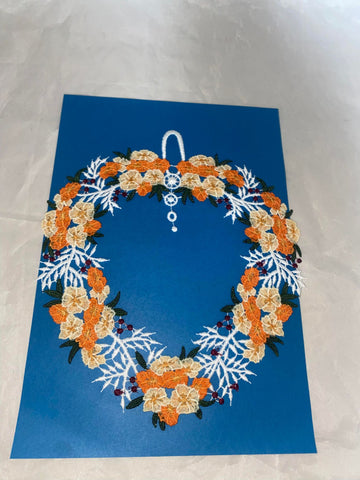 Orange Wreath Linen Wall Hanging