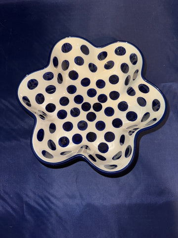 Large Blue Dot Pedal Bowl - Shape: D20 - Pattern: Large Blue Dot (36X)