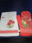 Polish Linen - Red Poppy Tea Towel with Oven Mitt