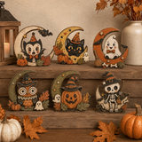 Halloween Wooden Table Decor Pumpkin Moon Animal Display: Ghost / 5.9 × 4.7 × 0.4 in (Double-Sided Pattern)