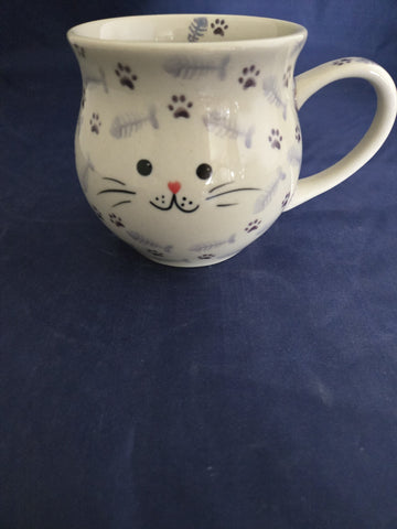 Moja Bubble Purple Cat Face with Fish and Paws Mug