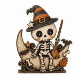 Halloween Wooden Table Decor Pumpkin Moon Animal Display: Black Cat / 5.9 × 4.7 × 0.4 in (Double-Sided Pattern)