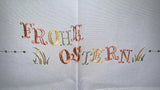 German Linen 34 Inch Square Frohe Ostern Table Topper