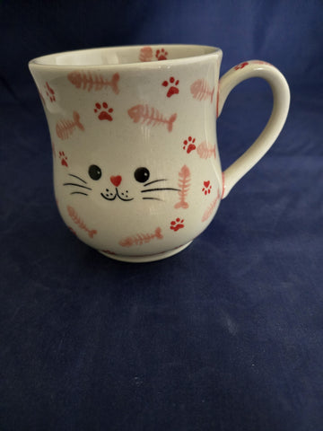 Moja Mug Pink Cat Face with Fish and Paws