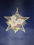 German Linen Lace Gold Star Flower Linen Wall Window Hanging