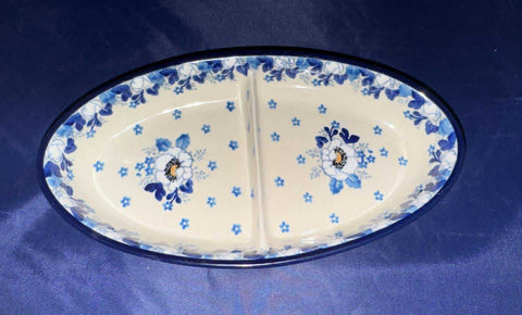 Blue Cherry Oval Divided Dish - Shape: 395 - Pattern: Blue Cherry (2222)