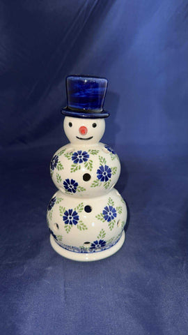 Rose Blue Pansy Luminary Snowman with Top Hat