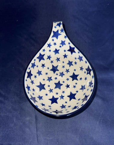 Ceramika Artystyczna Blue Star Handled Spoon Rest - Shape 174 - Pattern Blue Star (359AX)