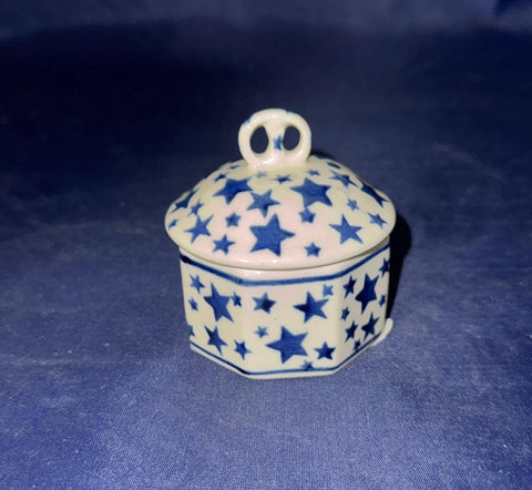 Blue Stars Mini Trinket Box - Shape: 110 - Pattern: Blue Stars (359AX)
