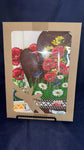 Polish Linen 3-Pc Kitchen Tea Towel, Oven Mitt & Potholder Set - Brown & Yellow Poppy