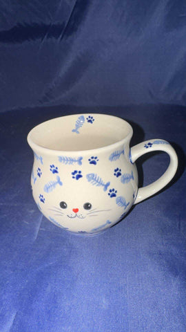 Moja Blue Cat Bubble Mug with Fish & Paws Unikat