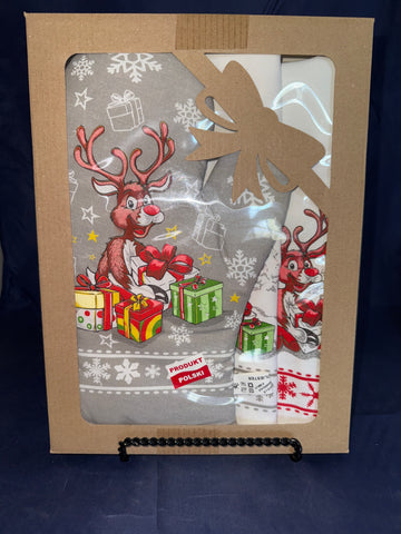 Polish Grey Reindeer Oven Mitt and Tea Towel Set