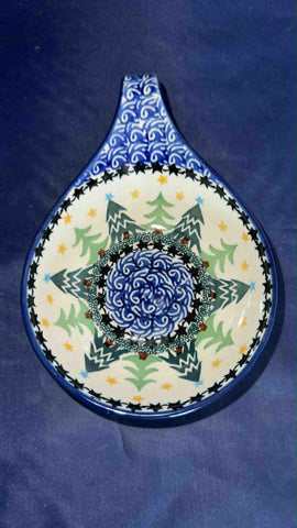 Ceramika Artystyczna Christmas Tree Handled Spoon Rest - Shape 174 - Pattern Christmas Tree (1284)