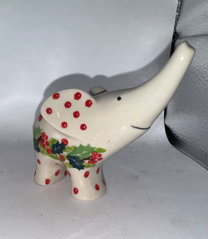 Red Floral with Red Dot Elephant Ring Holder/Figurine - Shape: A57 - Pattern: Red Floral with Red Dot (2541)