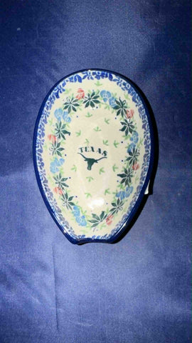 Ceramika Artystyczna Floral Texas Longhorn Spoon Rest - Shape: 381 - Pattern: Floral Texas Longhorn