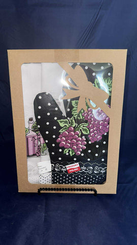 Polish Linen 3-Pc Kitchen Tea Towel, Oven Mitt & Potholder - Purple Grapes
