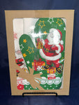 Polish Linen 3-Pc Kitchen Tea Towel, Oven Mitt & Potholder - Green Santa with Presents