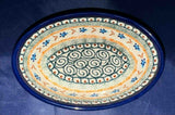 Green Swirl with Blue Daisy Small Oval Baker - Pattern: Green Swirl with Blue Daisy