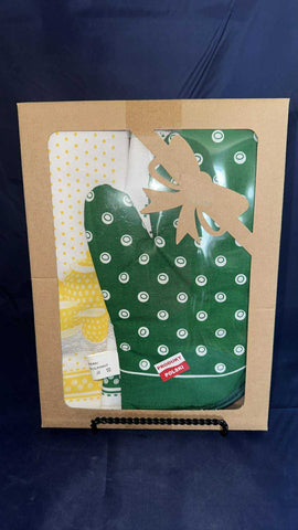 Polish Linen 3-Pc Kitchen Tea Towels & Oven Mitt - Green & Yellow Dot
