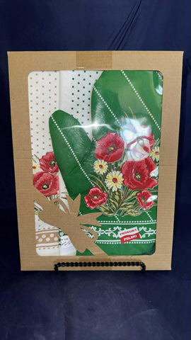 Polish Green Poppy Flower Oven Mitt and Tea Towel Set