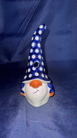 Ceramika Zebra Owls Eye Luminary Gnome with Blue Arms