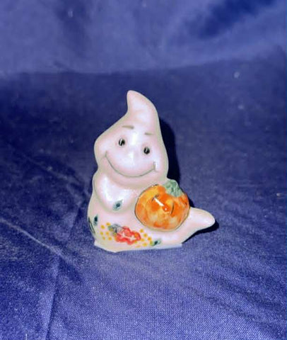 Vena Red Poinsettia Mini Ghost with Pumpkin - Shape: V616 - Pattern: Red Poinsettia Mini Ghost with Pumpkin