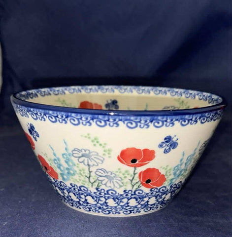 Ceramika Artystyczna Red Poppy with Butterflies Medium Straight Bowl - Shape: E96 - Pattern: Red Poppy with Butterflies (2901X)
