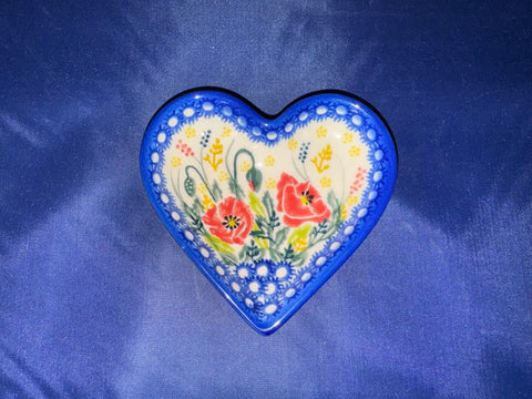 Red Poppy with Dots Heart Dish - Pattern: Red Poppy with Dots