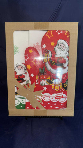 Polish Linen 3-Pc Kitchen Tea Towel, Oven Mitt & Potholder - Red Santa with Presents