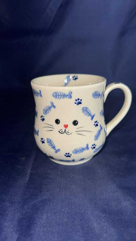 Moja Blue Cat Straight Mug with Fish and Paws Unikat