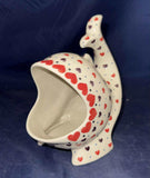 Ceramika Artystyczna Red & Brown Hearts Whale Sponge Holder, Salt Cellar - Shape: F28 - Pattern: Red & Brown Hearts (2108)