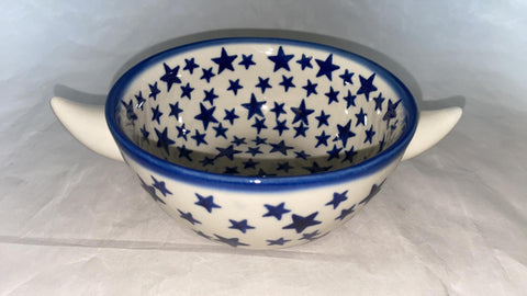 White with Blue Stars Horn Bowl - Pattern: White with Blue Stars