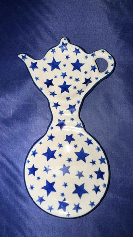 White with Blue Stars Teabag Holder - Shape: 764 - Pattern: White with Blue Stars (359AX)