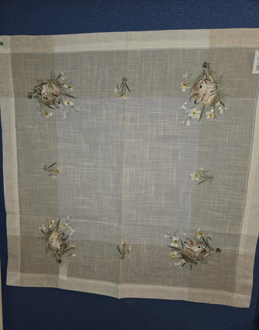 German Linen Table Topper Bunny with Snail - 34 Inch Snail