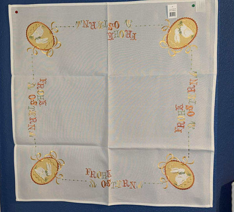 German Linen 34 Inch Square Frohe Ostern Table Topper