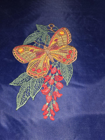 German Lace Linen Red Butterfly Linen Window Wall Hanging