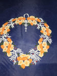 German Lace Linen Orange Heart Wreath Window Wall Hanging -