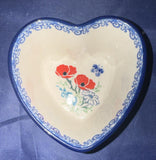 Ceramika Artystyczna Red Poppies with Butterflies Small Heart Bowl - Shape: A45 - Pattern: Red Poppies with Butterflies (2901X)