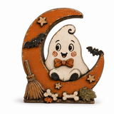 Halloween Wooden Table Decor Pumpkin Moon Animal Display: Black Cat / 5.9 × 4.7 × 0.4 in (Double-Sided Pattern)