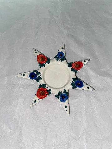 Poppy Flower Lg. Star Tealight Holder - Pattern Blue & Red Flower