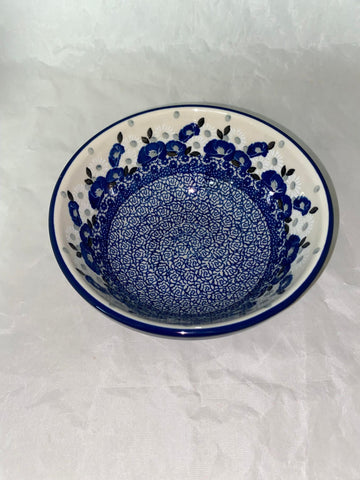 White Poppy Sm. Blue Rim Bowl - Shape 058 - Pattern White Poppy (2602X)