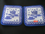 Polish Set of 2 Pot Holders - Blue Coffee Set